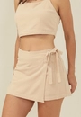 Short Saia Em Algodão Com Linho Transpasse E Faixa