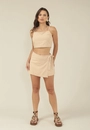 Short Saia Em Algodão Com Linho Transpasse E Faixa