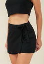 Short Saia Em Algodão Com Linho Transpasse E Faixa
