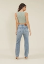 Calça Jeans Reta Cintura Alta Com Rasgo E Puído
