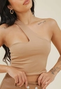 Cropped Malha Regata Um Ombro Só Decote Assimétrico