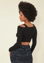Blusa Cropped Com Recorte Vazado Em Viscolycra Manga Longa P