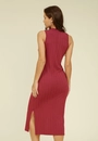 Vestido Midi Malha Canelada Gola Alta Sem Manga
