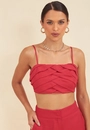 Cropped Com Alcas E Pregas Sobrepostas Em Cetim