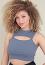 Blusa Cropped Malha Ribana Sem Manga Vazado Busto