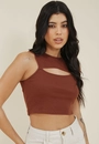 Blusa Cropped Malha Ribana Sem Manga Vazado Busto