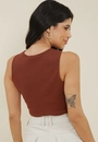 Blusa Cropped Malha Ribana Sem Manga Vazado Busto