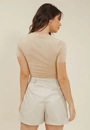 Blusa Cropped Malha Canelada Transpasse Torcido Frontal