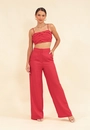 Calça Crepe Cetim Wide Leg Com Bolso Faca