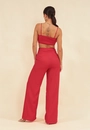 Calça Crepe Cetim Wide Leg Com Bolso Faca