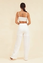 Calça Crepe Cetim Wide Leg Com Bolso Faca