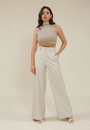 Calça Wide Leg Com Bolso Faca Em Couro Sintético