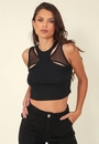 Blusa Sem Manga Recorte Tule Com Malha