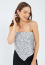Cropped Cetim Alça Bico Animal Print