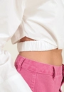 Camisa Tricoline Manga Longa Cropped Vazado Lateral