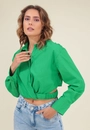 Camisa Tricoline Manga Longa Cropped Vazado Lateral