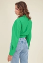 Camisa Tricoline Manga Longa Cropped Vazado Lateral