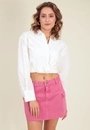 Camisa Tricoline Manga Longa Cropped Vazado Lateral