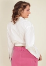 Camisa Tricoline Manga Longa Cropped Vazado Lateral