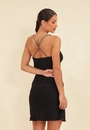 Vestido Crepe Alça Strass Com Recorte No Busto