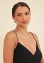 Vestido Crepe Alça Strass Com Recorte No Busto