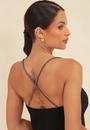 Vestido Crepe Alça Strass Com Recorte No Busto