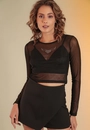 Blusa Tule Com Hot Fix Manga Longa