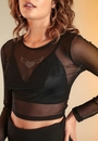Blusa Tule Com Hot Fix Manga Longa