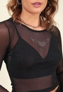 Blusa Tule Com Hot Fix Manga Longa