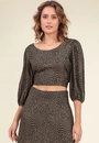 Blusa Cropped Manga 7/8 Viscose Estampada Animal Print