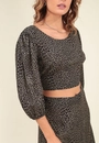 Blusa Cropped Manga 7/8 Viscose Estampada Animal Print