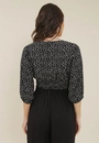 Blusa Em Viscose Estampada Poa Com Manga 7/8 Lastex E Decote Transpassado