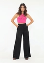Calça Rayon Cetim Reta Bolso Faca