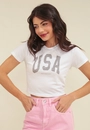 Blusa Cropped Em Cotton Manga Curta Usa