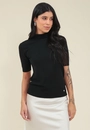 Blusa Tricô Manga Curta Gola Alta