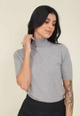 Blusa Tricô Manga Curta Gola Alta