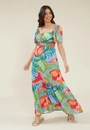 Vestido Viscose Longo Com Abertura Busto Estampada Arara