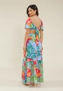 Vestido Viscose Longo Com Abertura Busto Estampada Arara