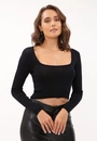 Blusa Tricô Decote Quadrado Strass