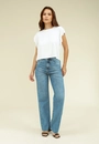 Blusa Malha Texturizada Manga Curta Babado
