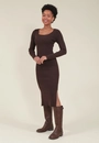 Vestido Tricô Midi Manga Longa Abertura Lateral