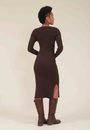 Vestido Tricô Midi Manga Longa Abertura Lateral