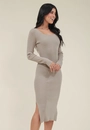 Vestido Tricô Midi Manga Longa Abertura Lateral