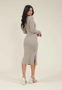 Vestido Tricô Midi Manga Longa Abertura Lateral