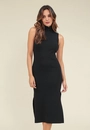 Vestido Tricô Sem Manga Gola Alta