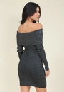 Vestido Tricô Com Lurex Manga Longa Decote Ombro A Ombro