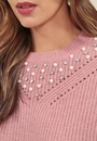 Blusa Tricô Oversized Manga Longa Com Pérolas E Cristal
