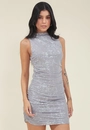Vestido Em Tule Foil Sem Manga E Franzido Lateral