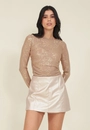 Blusa Em Tule Foil Manga Longa E Franzido Lateral