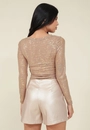Blusa Em Tule Foil Manga Longa E Franzido Lateral